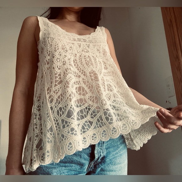 Mystree Bohemian Style Lace Cream Tank Top One Size - Picture 1 of 11